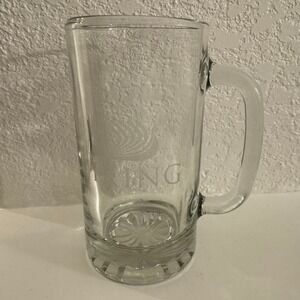 Viking Ship Etched‎ Tall Glass Beer Mug Stein Handle Cruise Line Souvenir